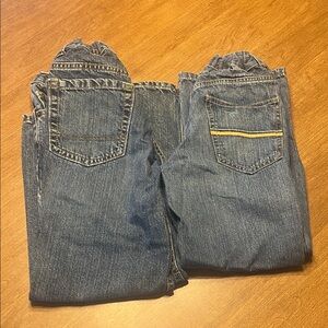 Old Navy size 10 and Faded Glory size 8. Both with adjustable waist.